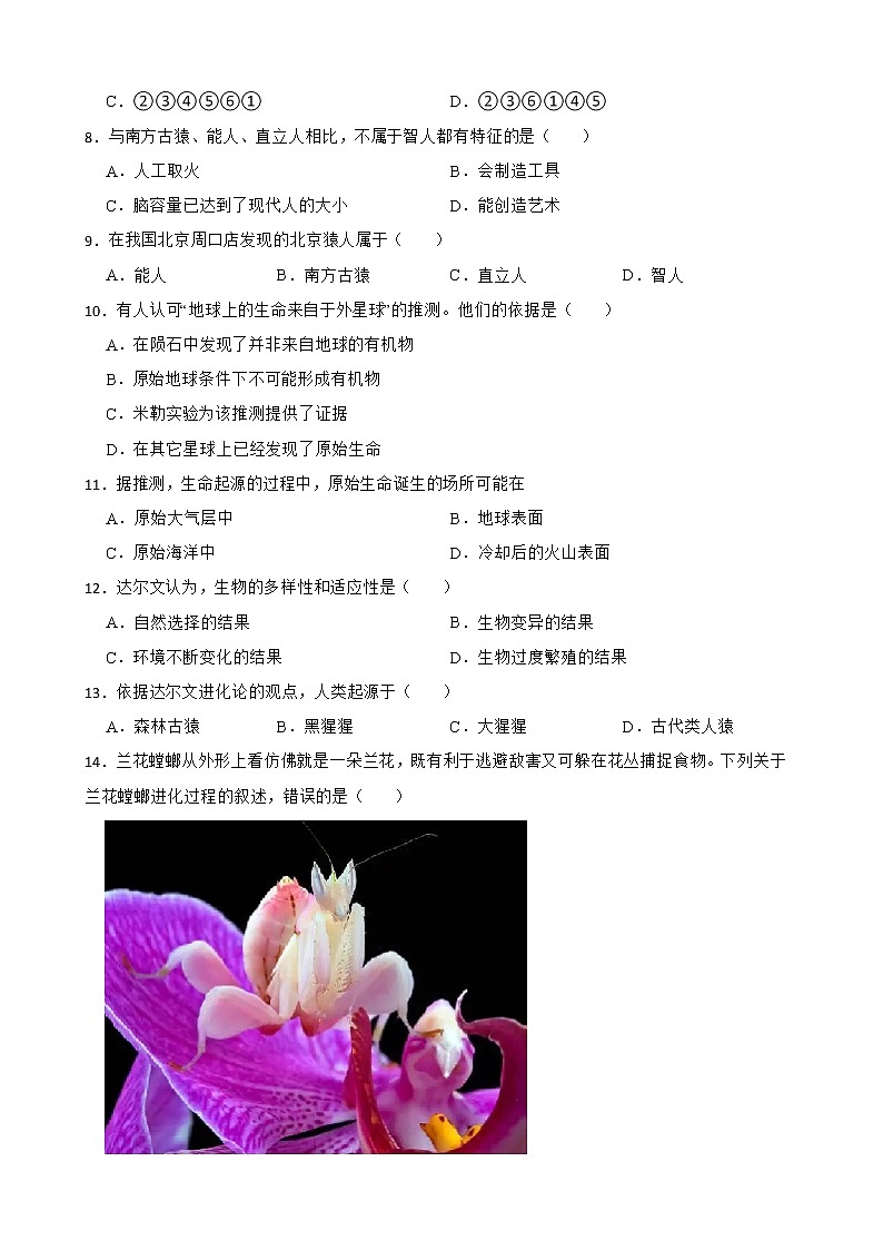 【中考一轮复习】2023年苏科版生物训练卷——专题23 生物的进化（ 含解析）02
