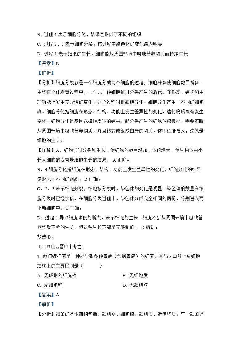 【备战2023】2022年全国通用中考生物真题汇编——专题02 生物体的结构层次-（解析版）第2页