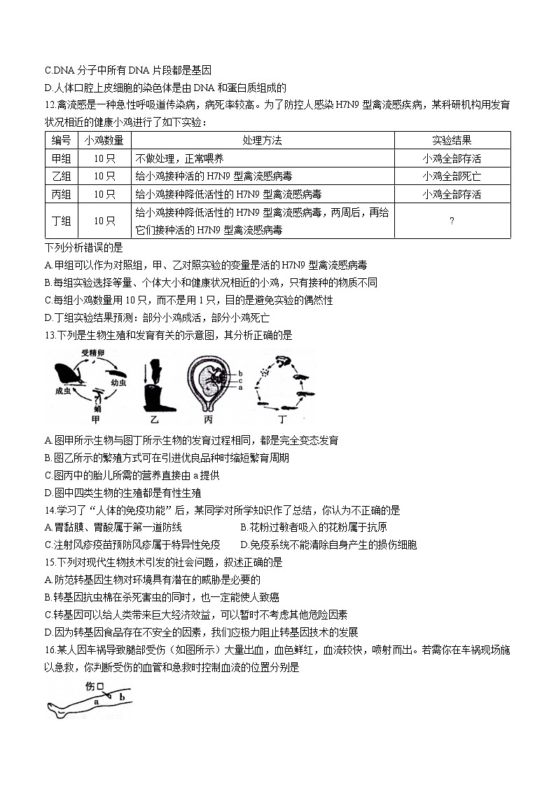 山东省聊城市临清市2022-2023学年八年级上学期期末生物试题（含答案）第3页