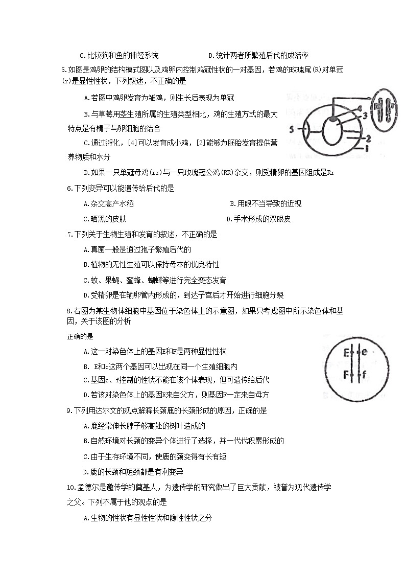 山东省烟台蓬莱市（五四制）2020-2021学年八年级上学期期末考试生物试题第2页
