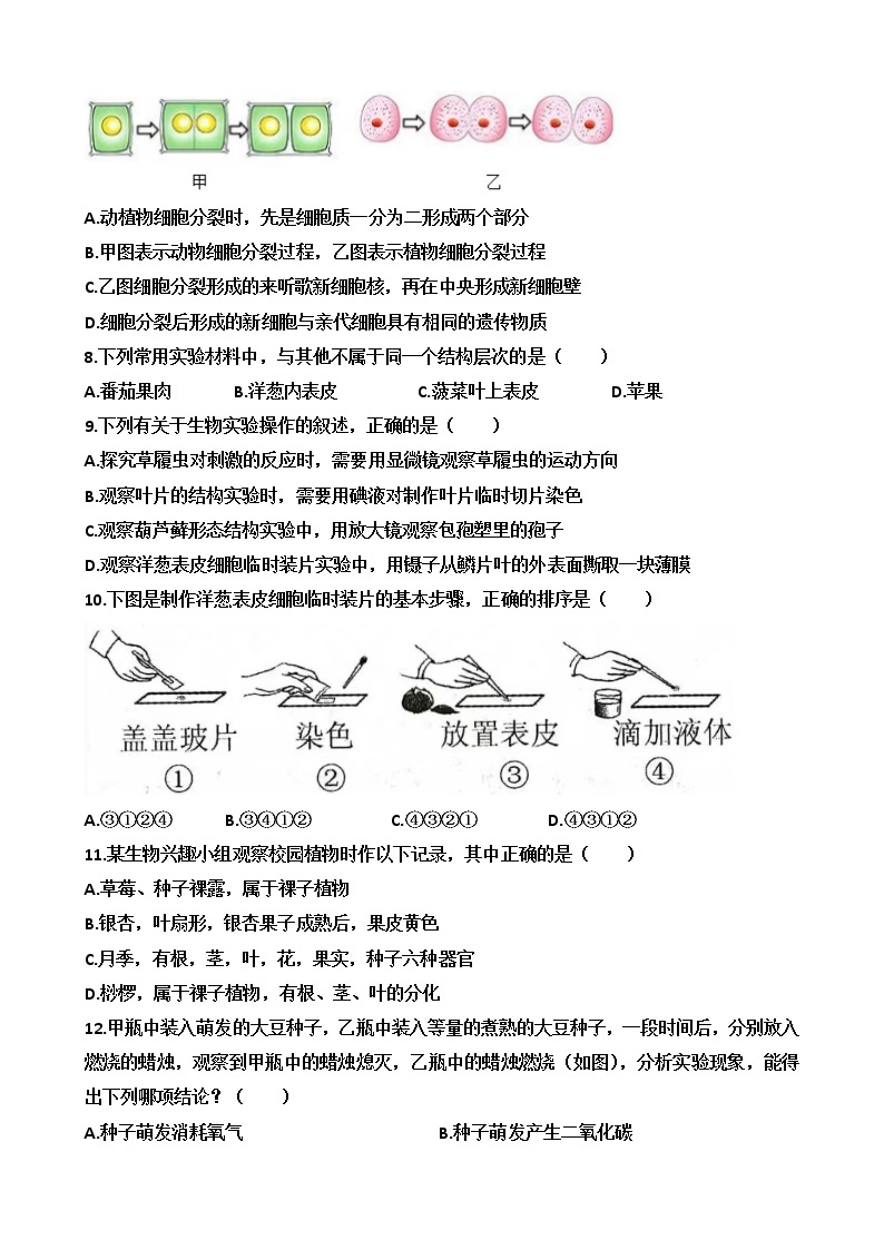 山东省济南市天桥区2022-2023学年七年级上学期期末考试生物试题（含答案）02