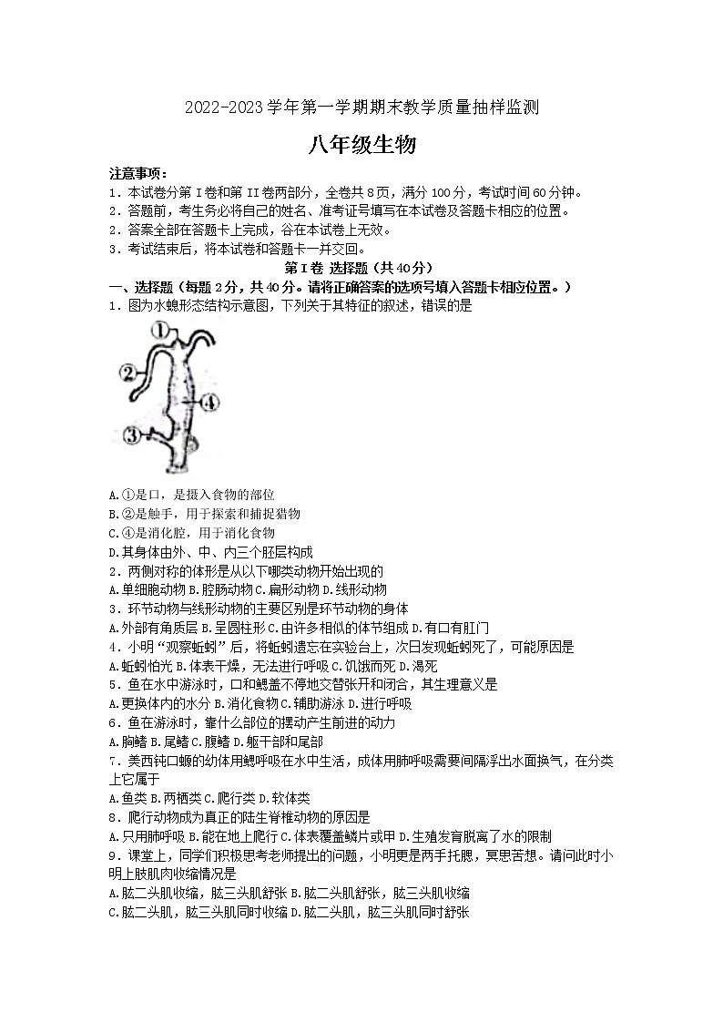 山西省大同市2022-2023学年八年级上学期期末生物试题(含答案)第1页