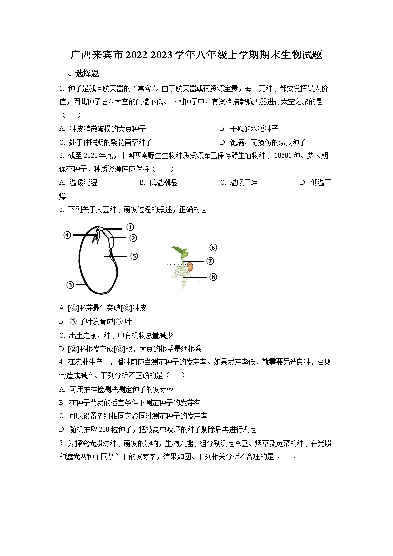 广西来宾市2022-2023学年八年级上学期期末生物试题01