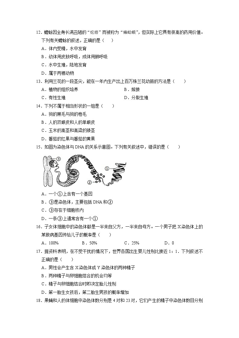 广东省梅州市五华县2022-2023学年八年级上学期期末生物试卷03