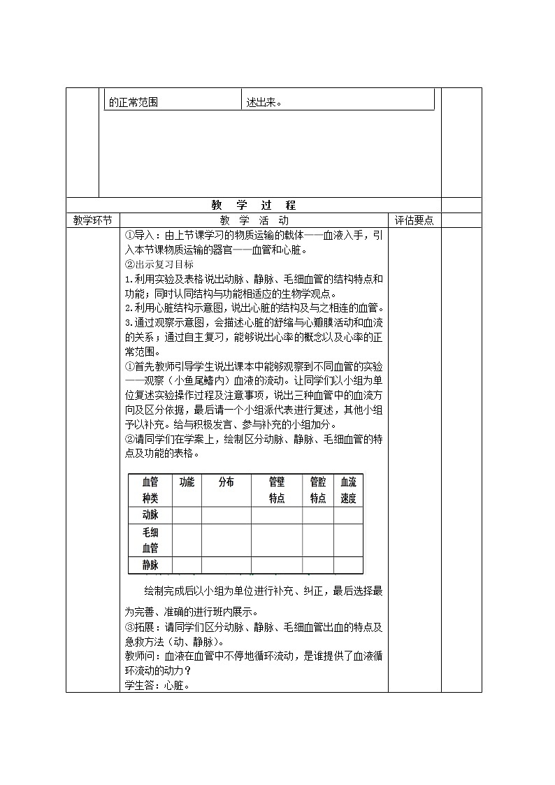 济南版生物七年级下册 3.3.2物质运输的器官 教案第3页