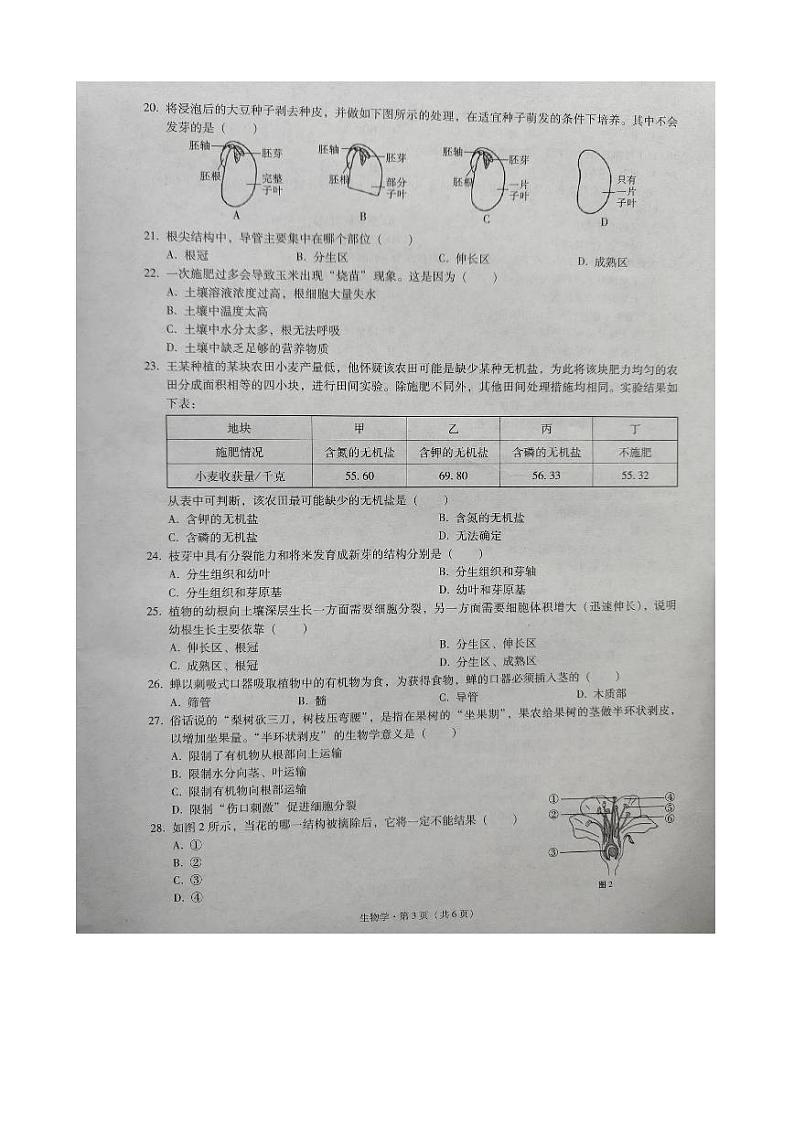 云南省文山州文山市2022-2023学年七年级上学期期末考试生物试题03