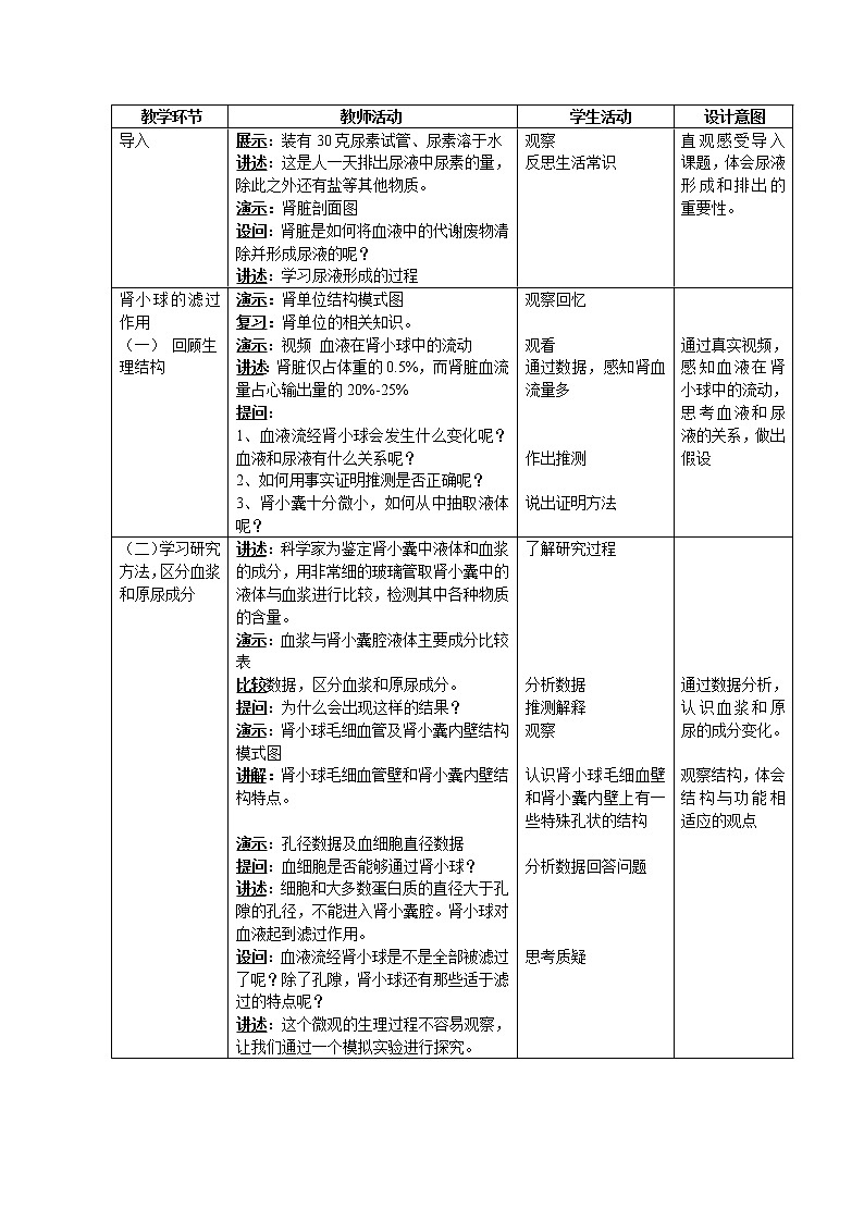 京改版生物七年级下册教案 7.2 尿液的形成和排出第3页
