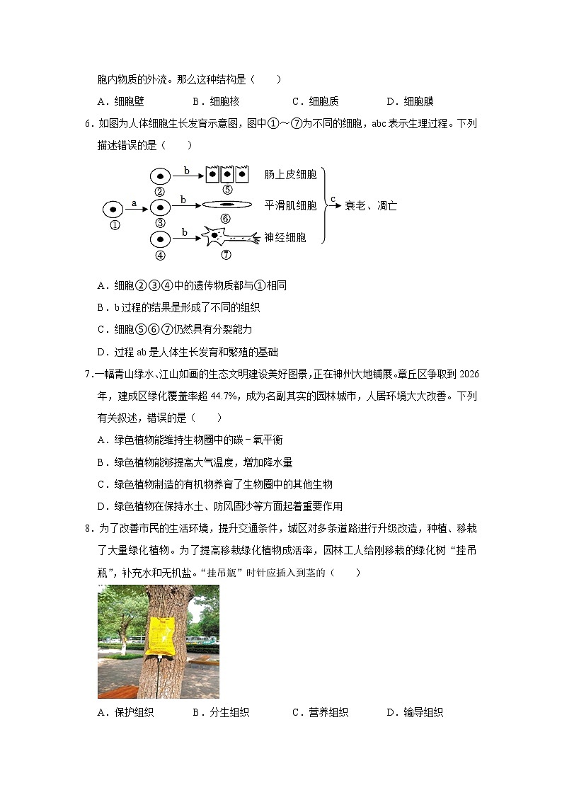山东省济南市章丘区2022-2023学年七年级上学期期末生物试卷(含答案)第2页