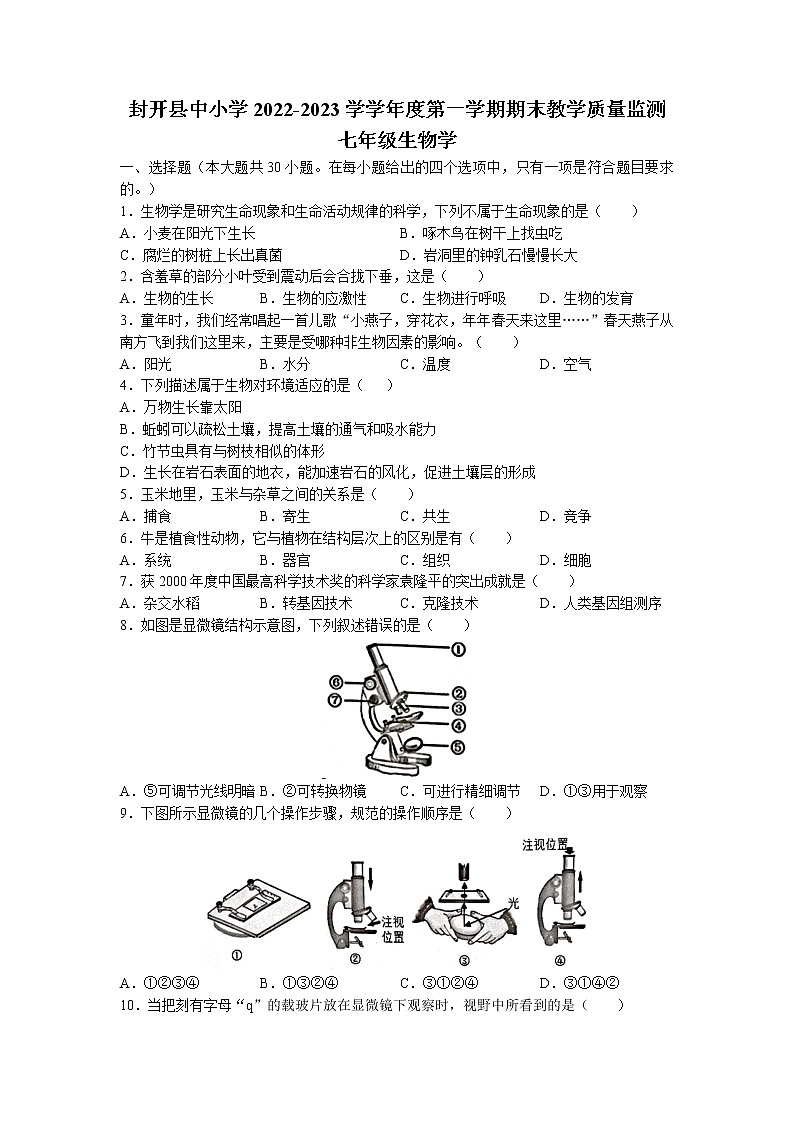 广东省肇庆市封开县2022-2023学年七年级上学期期末生物试题01