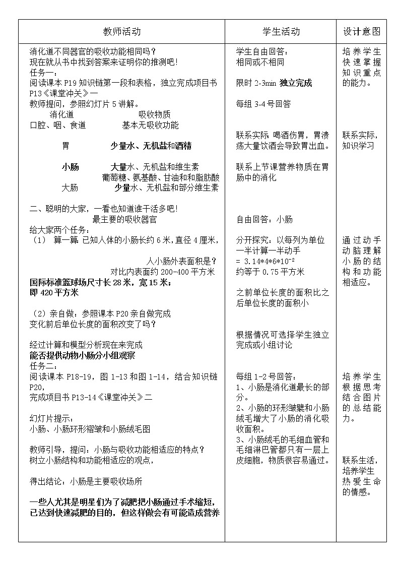 冀教版7下生物 1.3营养物质的吸收和利用  教案02