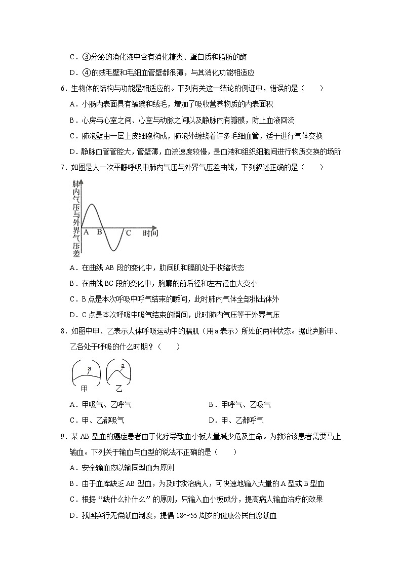 山东省济宁市任城区二十里铺中学2022-2023学年七年级上学期期末生物试卷（含答案）02