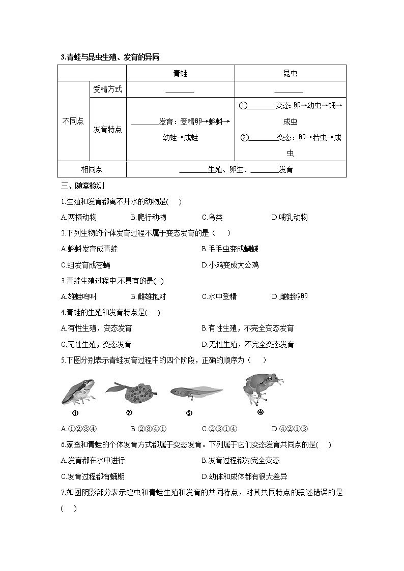 人教版生物八下 7.1.3两栖动物的生殖和发育 【学案】02