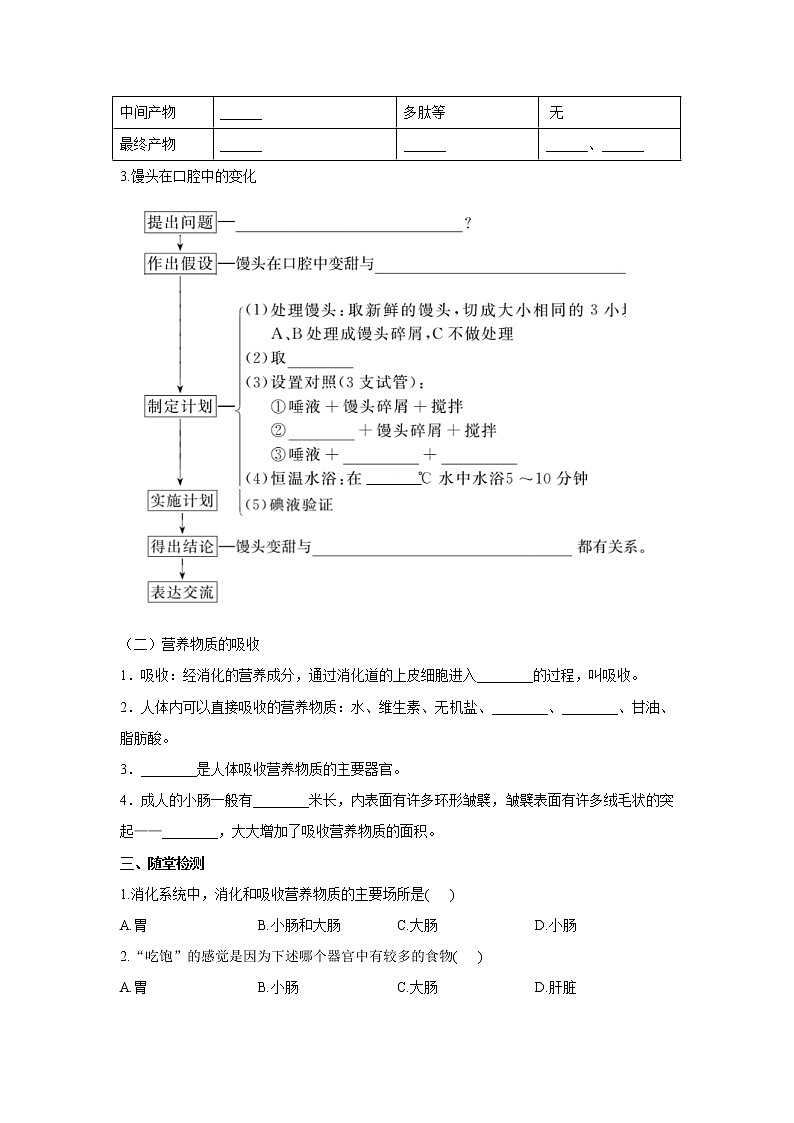 4.2.2消化和吸收（学案）2022-2023学年初中生物人教版七年级下册02