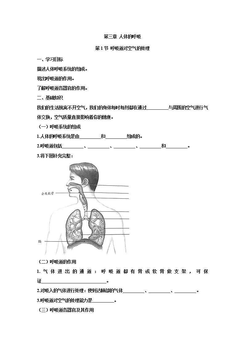 4.3.1呼吸道对空气的处理（学案）-2022-2023学年初中生物人教版七年级下册第1页