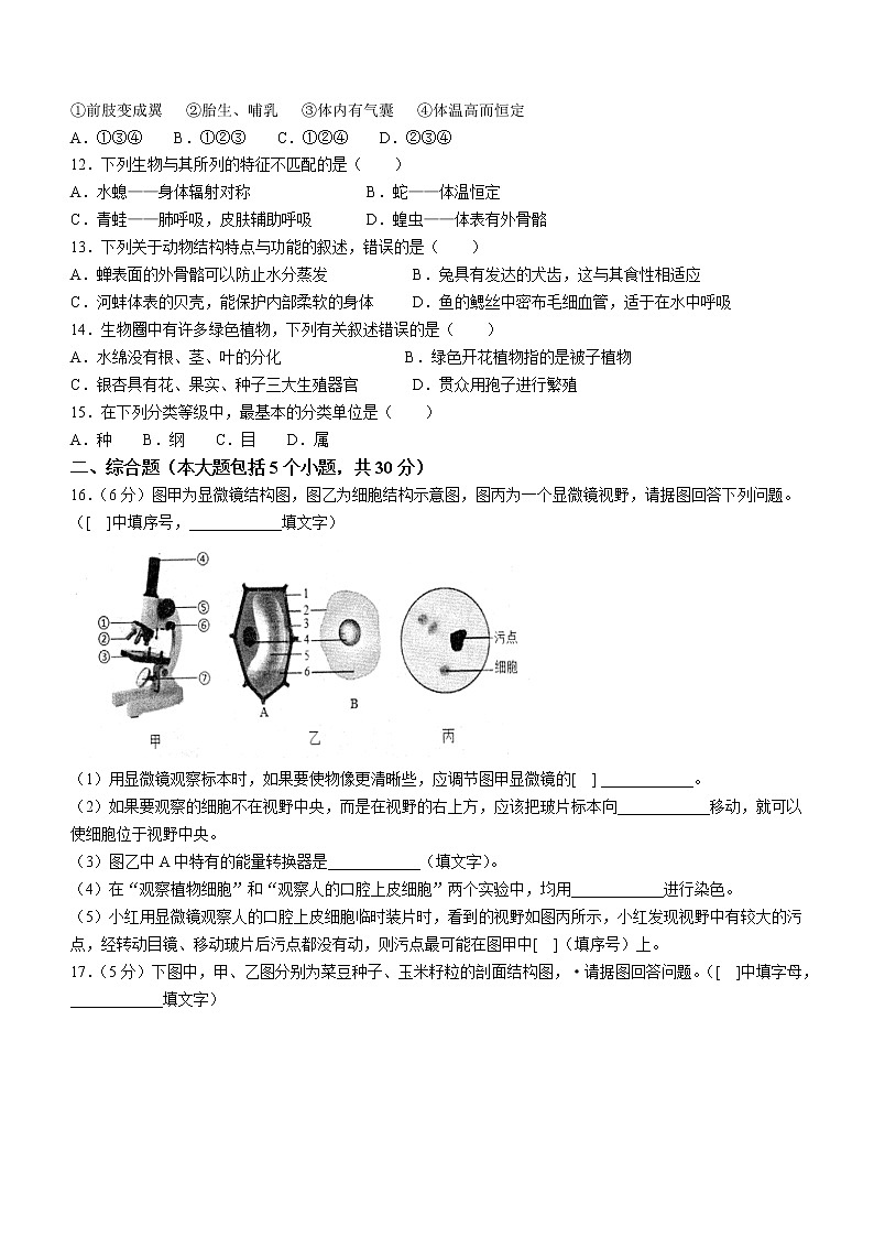 广西防城港市2022-2023学年七年级上学期期末生物试题（含答案）02