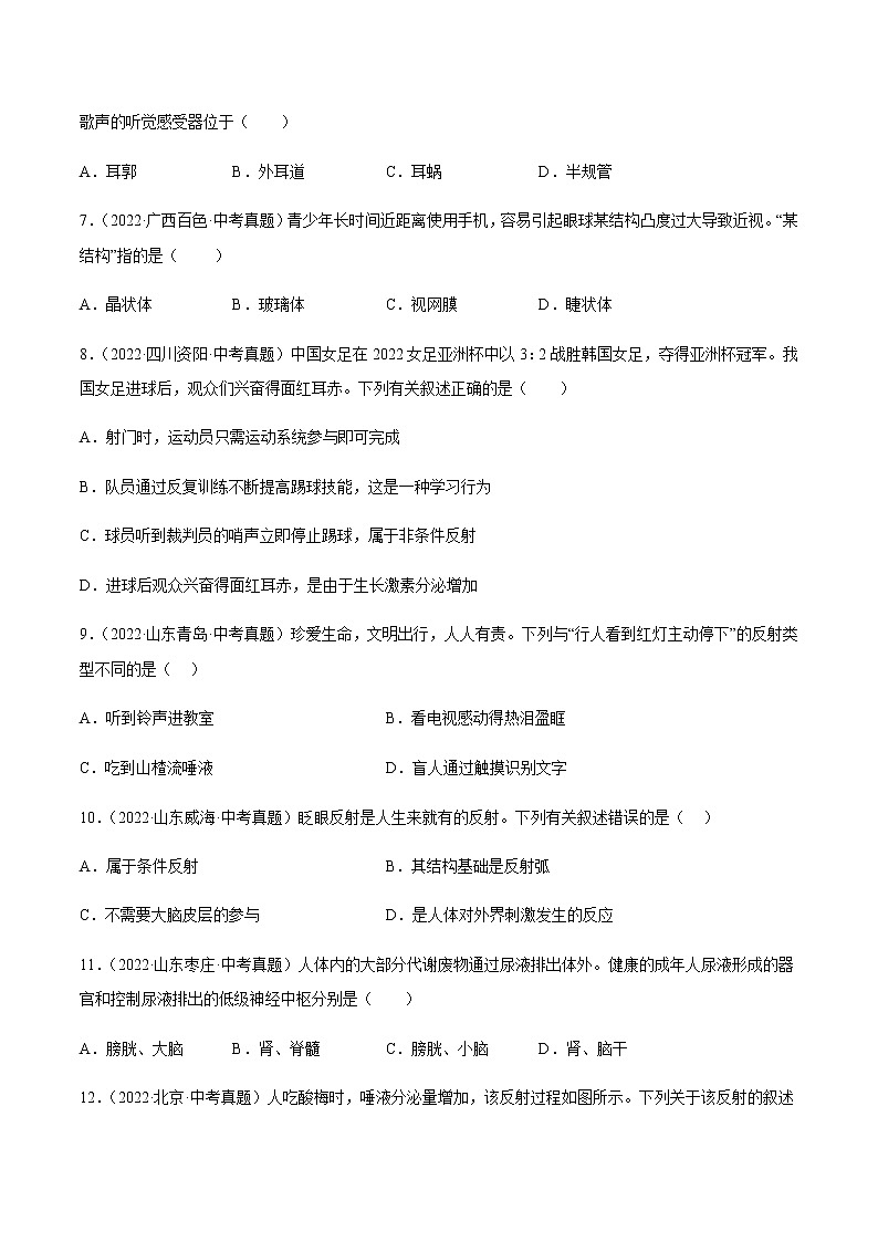 专题11 人体生命活动的调节（习题帮）-备战2023年中考生物一轮复习考点帮（全国通用）02