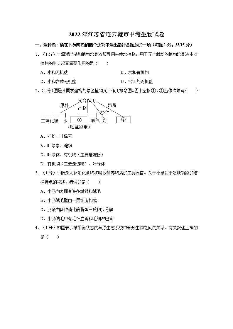 2022年江苏省连云港市中考生物试卷含答案第1页