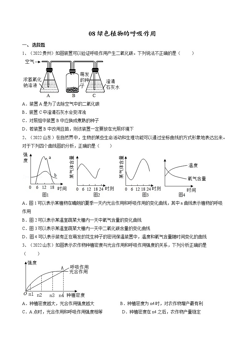 中考生物复习--专题08 绿色植物的呼吸作用（原卷版解析版）第1页