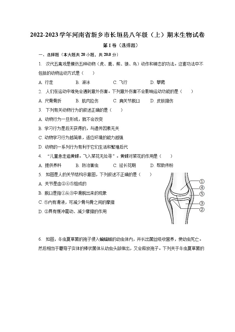 2022-2023学年河南省新乡市长垣县八年级（上）期末生物试卷（含解析）01