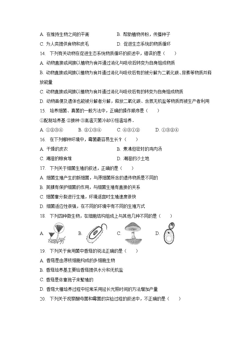2022-2023学年河北省邢台市某地区八年级（上）期末生物试卷（含解析）第3页