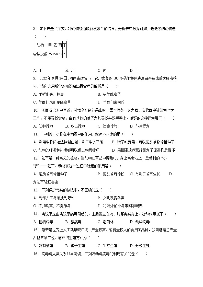 2022-2023学年广东省湛江市徐闻县八年级（上）期末生物试卷（含解析）02