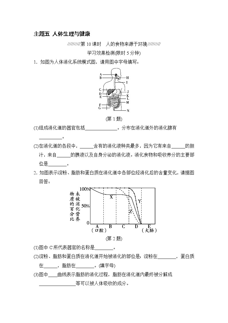 人教版中考生物一轮复习--主题五 人体生理与健康（测试）第1页