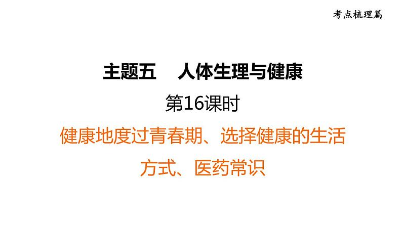 人教版中考生物一轮复习--第16课时　健康地度过青春期、选择健康的生活方式、医药常识（复习课件）第1页