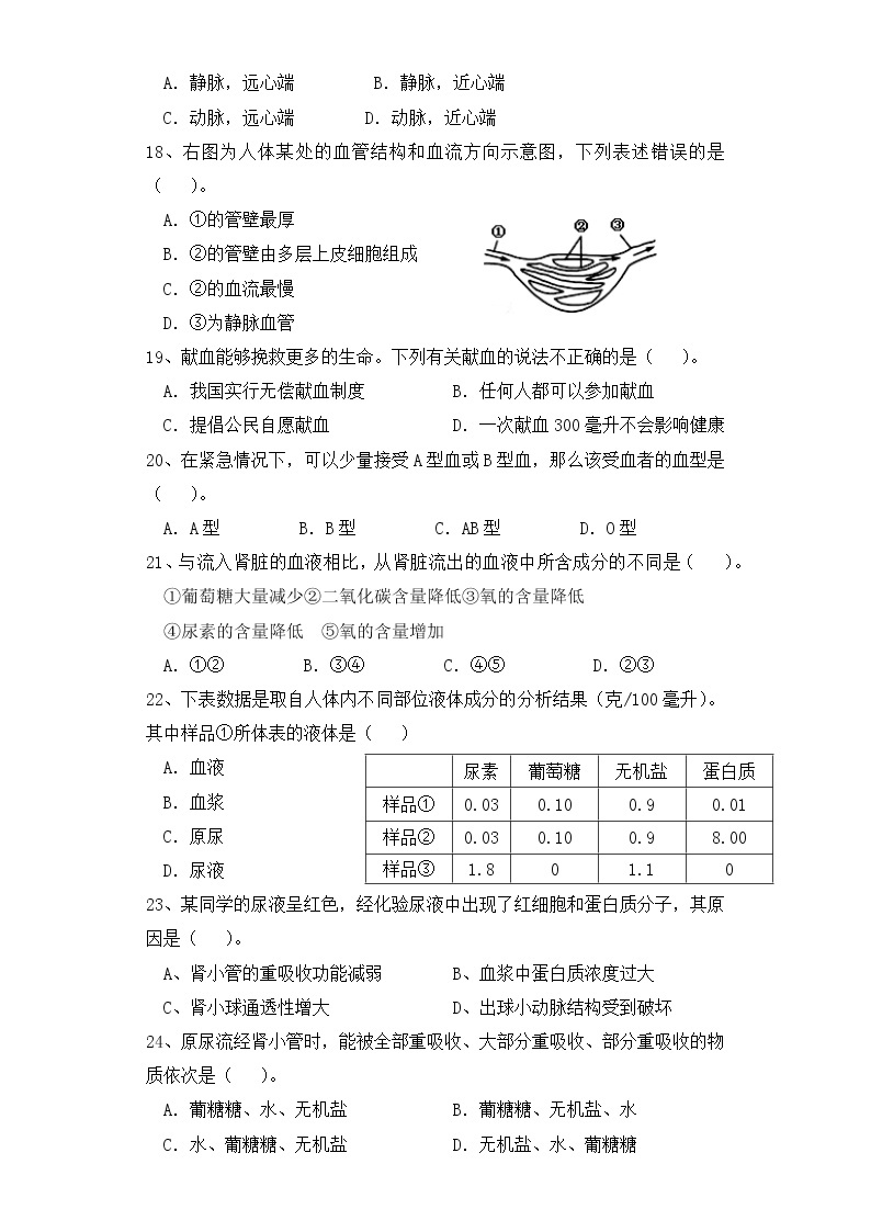 人教版生物七年级下册期末检测试卷 （二）03