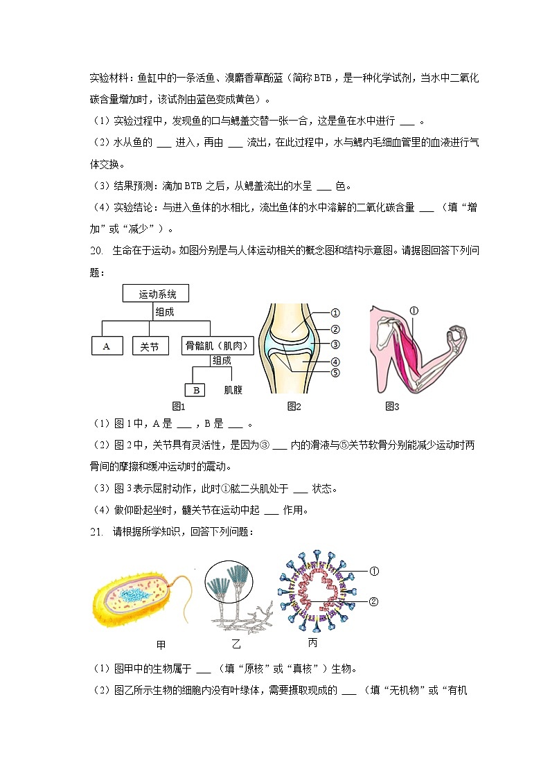 2022-2023学年甘肃省定西市八年级（上）期末生物试卷（含解析）第3页