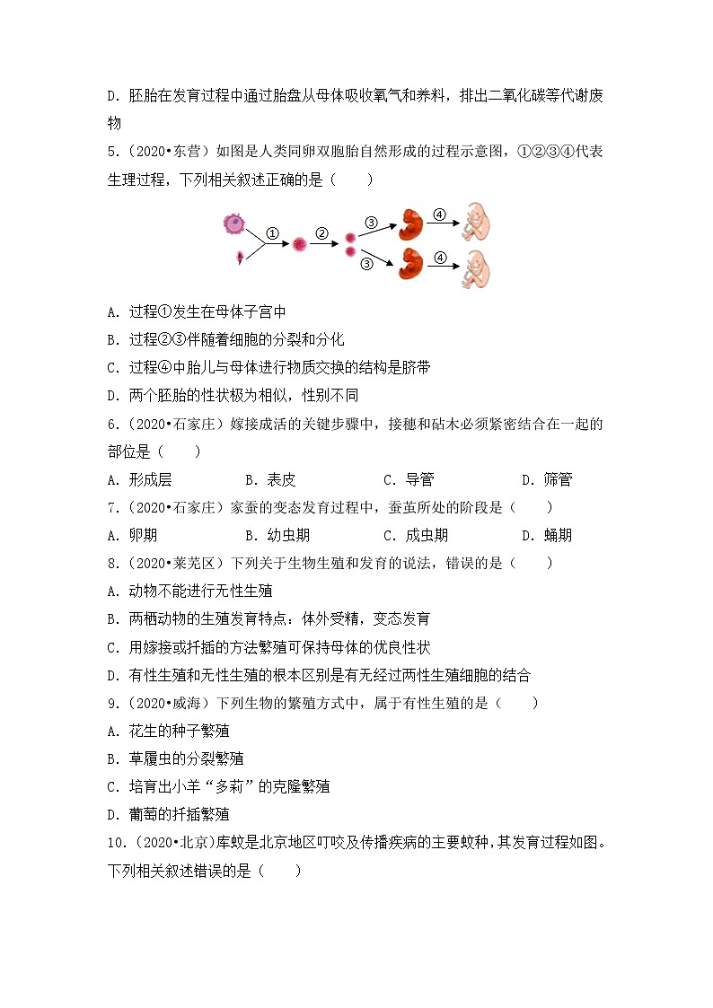 专题十一：生物的生殖和发育 （全国2020----2022年生物中考真题训练）02