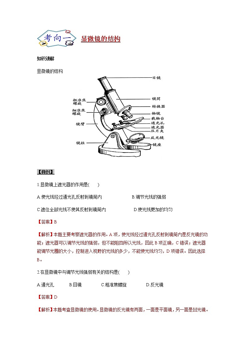初中生物一轮复习【讲通练透】 考点04 显微镜的结构与使用02