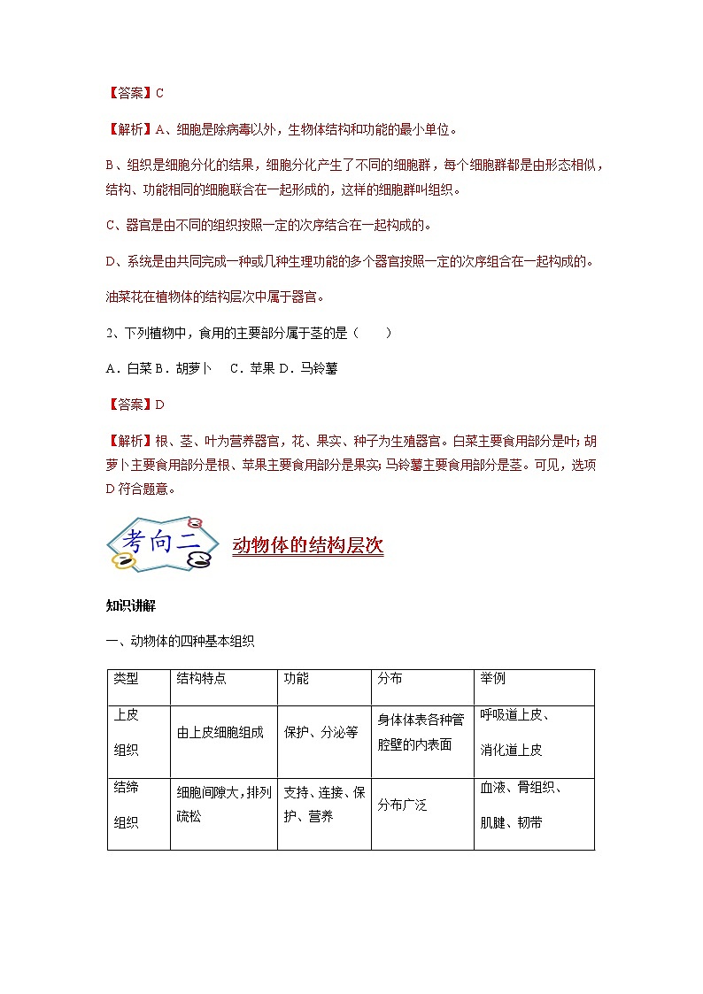 考点08 动植物体的结构层次-【讲通练透】一轮第3页