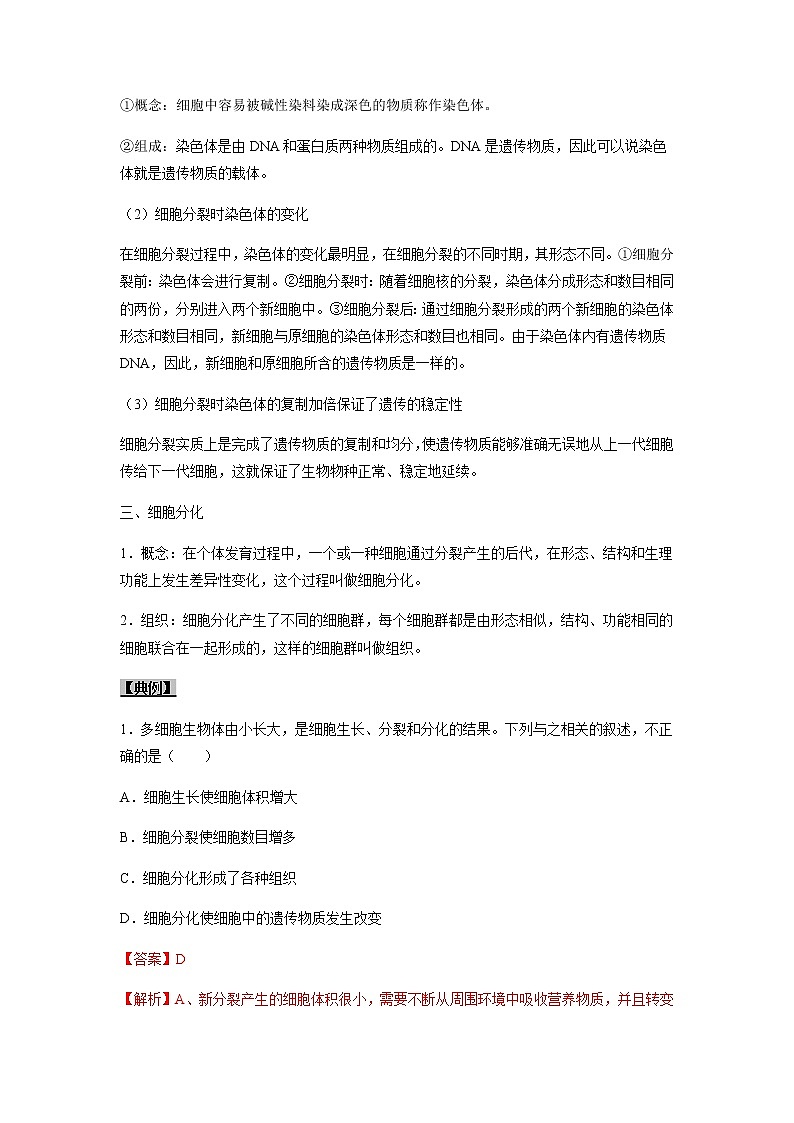 初中生物一轮复习【讲通练透】 考点07 细胞的生长、分裂和分化03