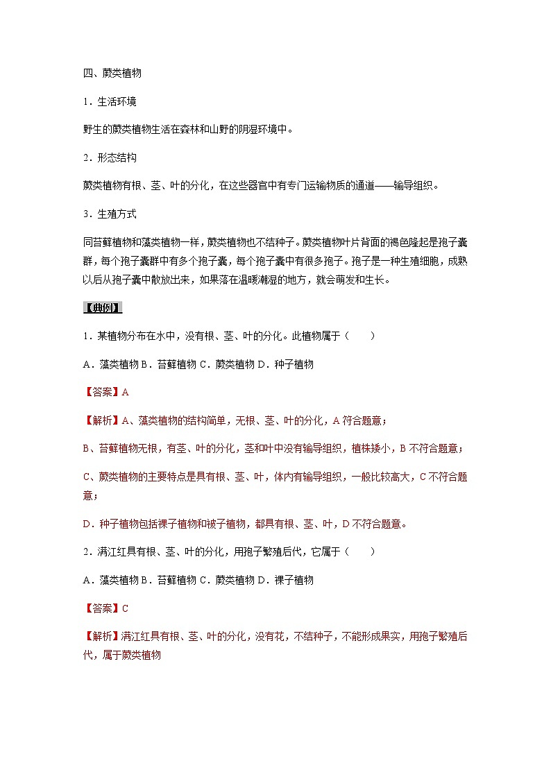 初中生物一轮复习【讲通练透】 考点10 藻类、苔藓和蕨类植物03