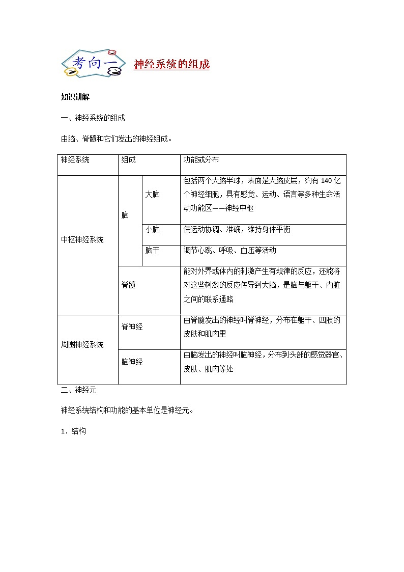 初中生物一轮复习【讲通练透】 考点27 +神经系统的组成和神经调节的基本方式02