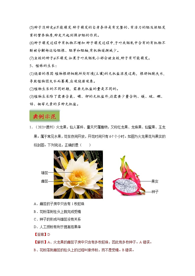 中考生物三轮冲刺过关 专题03  绿色开花植物的一生（学生版）第3页