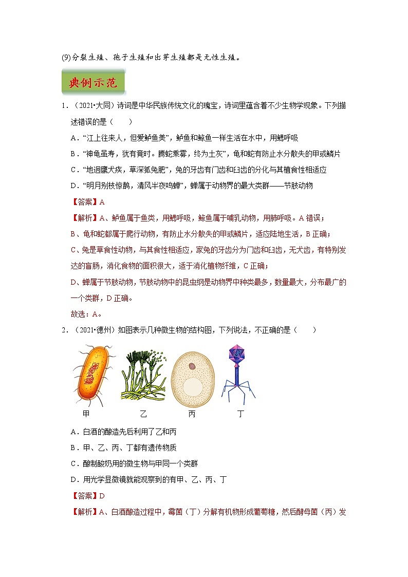中考生物三轮冲刺过关 专题08  生物圈中的其他生物，动物的运动和行为03