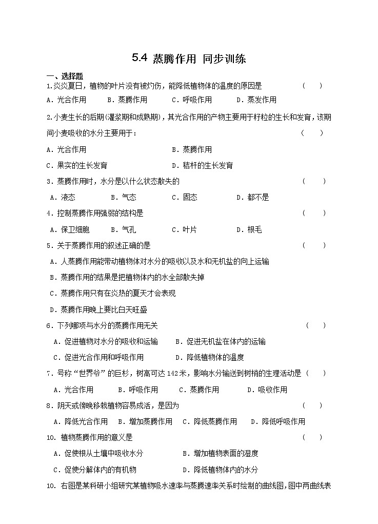 5.4 蒸腾作用 课件+练习+素材 北师大版七年级生物上册01