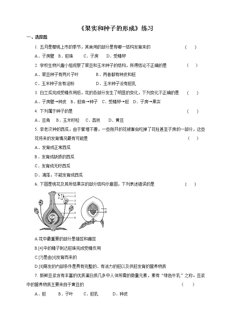 第三节《果实和种子的形成》（练习）第1页