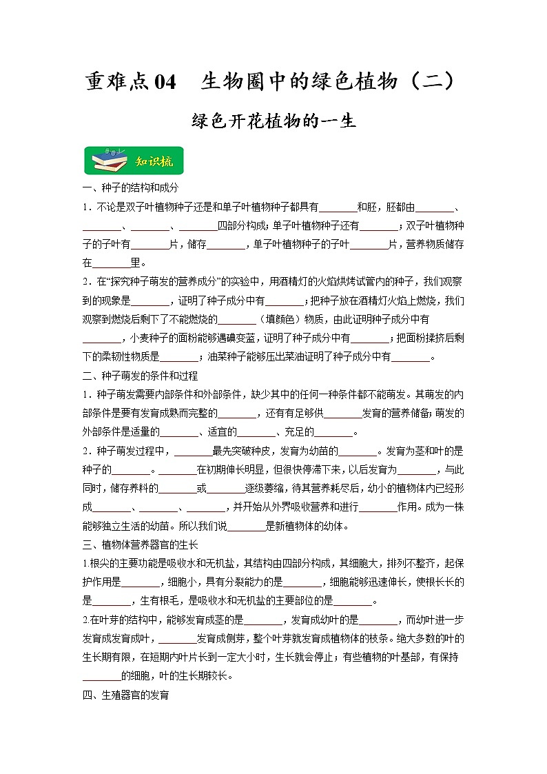 重难点04 生物圈中的绿色植物（二）-2023年中考生物【热点·重点·难点】专练（全国通用）（原卷版）第1页