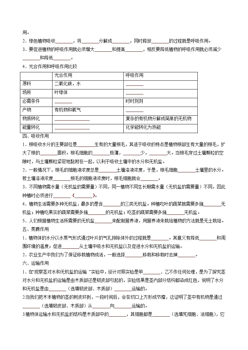 重难点04 生物圈中的绿色植物（一）（原卷版+解析版）-2023年中考生物【热点·重点·难点】专练（全国通用）02