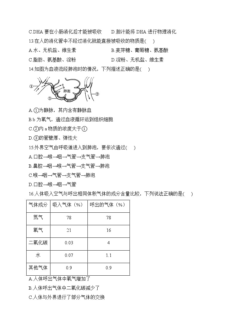 人教版七年级生物下学期期中达标测试卷（A卷）03