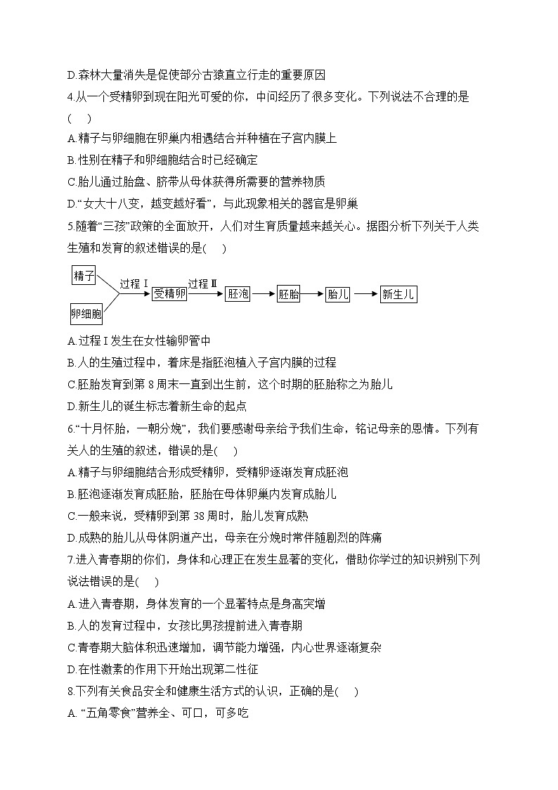 人教版七年级生物下学期期中达标测试卷（B卷）02