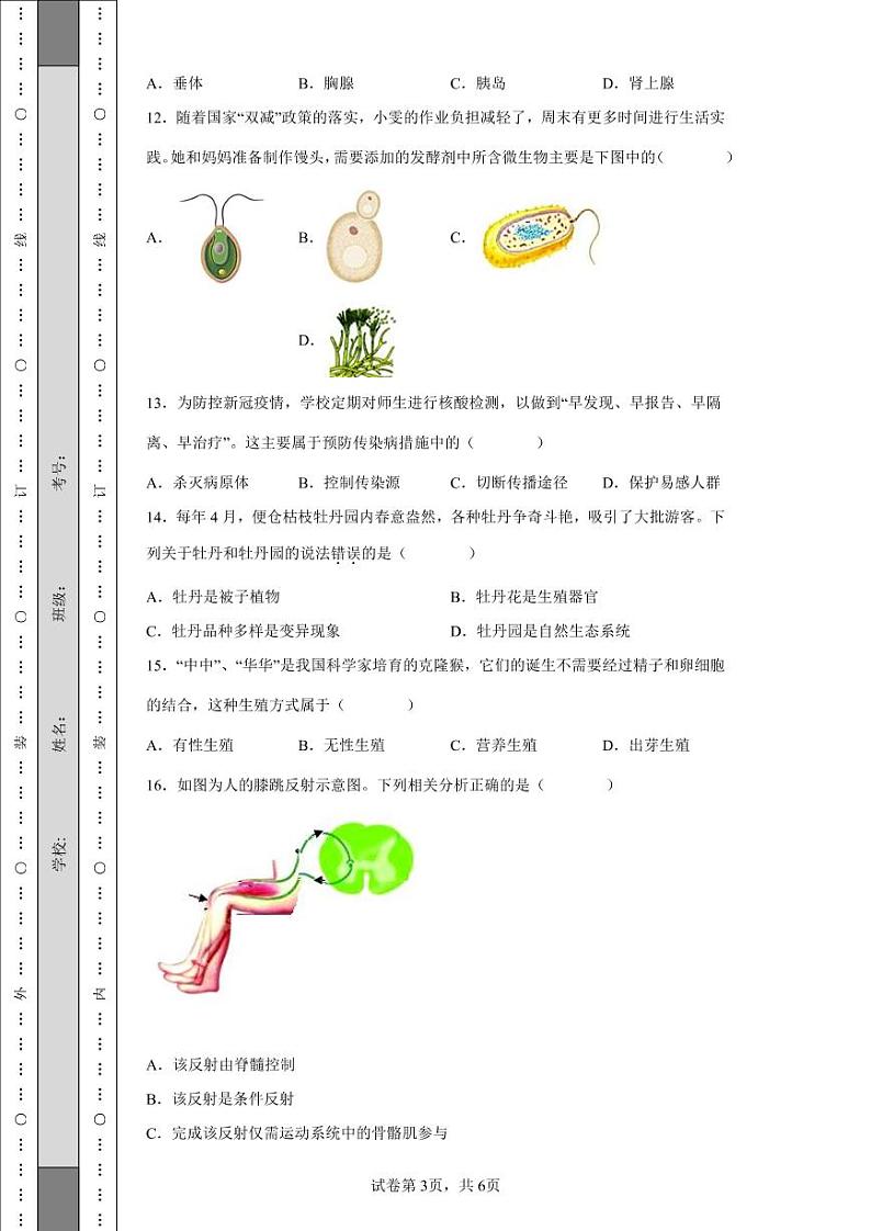 2022年江苏省盐城市中考生物试题附答案解析（高清版）第3页