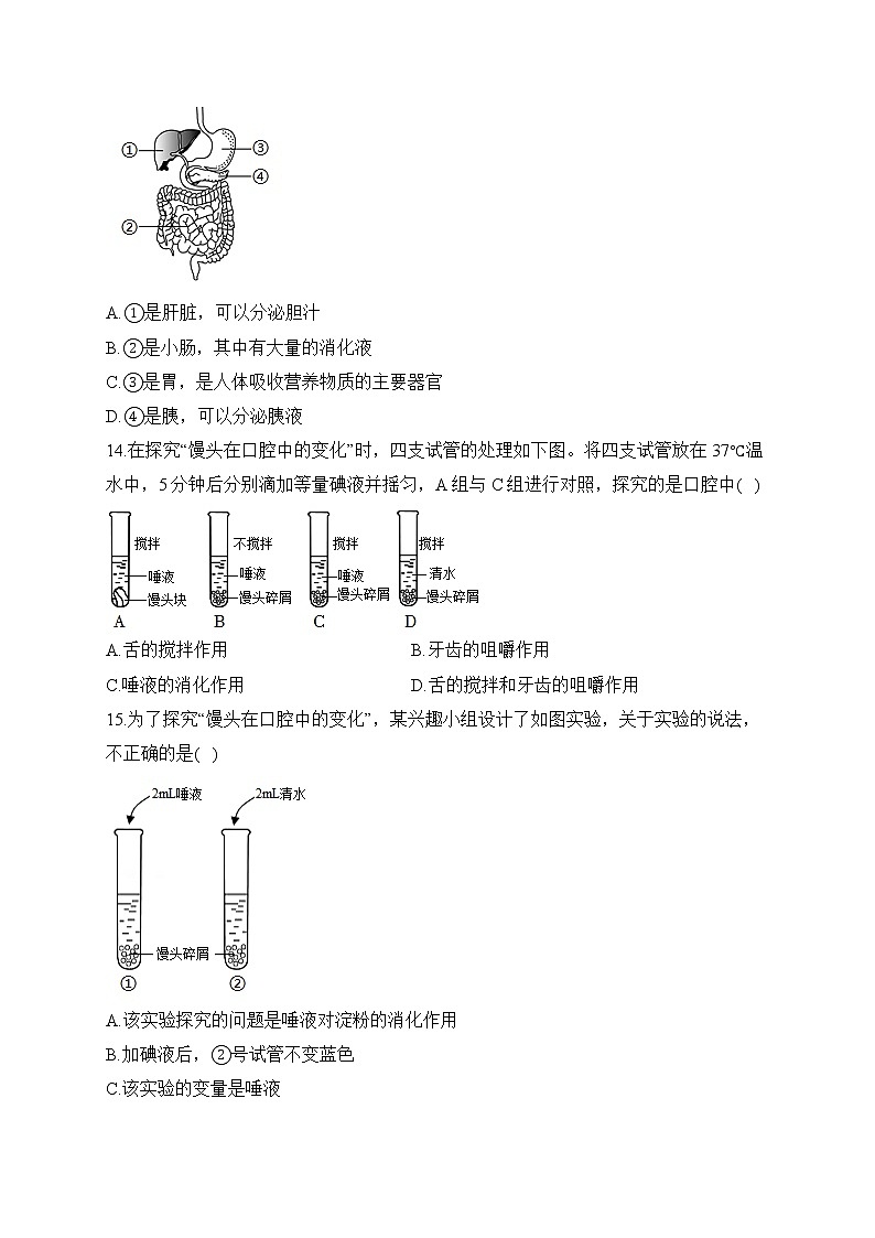 人教版生物七年级下册单元检测卷 第四单元第二章 人体的营养（测基础）03