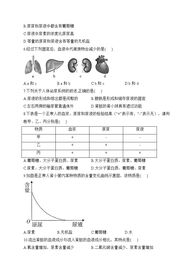 人教版生物七年级下册单元检测卷 第四单元第五章 人体内废物的排出（测基础）第2页