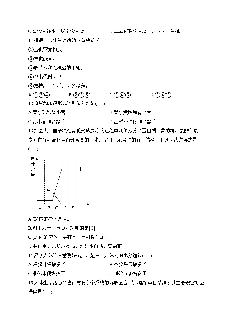 人教版生物七年级下册单元检测卷 第四单元第五章 人体内废物的排出（测基础）第3页