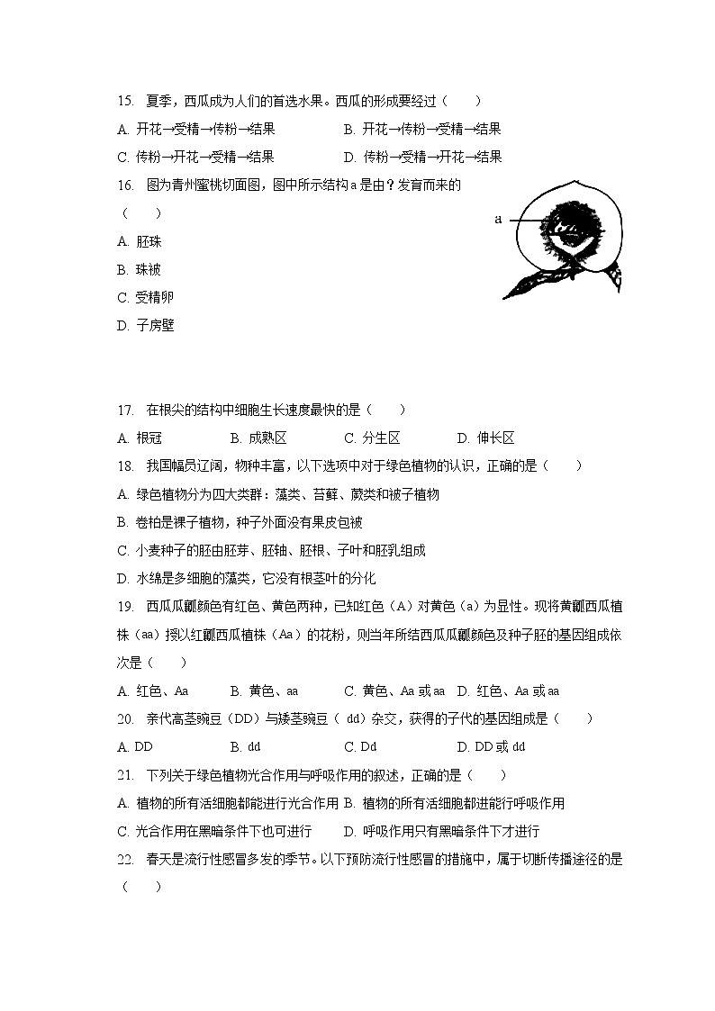 2022-2023学年湖北省黄石市大冶市还地桥中学等五校八年级（下）月考生物试卷（3月份）（含解析）第3页