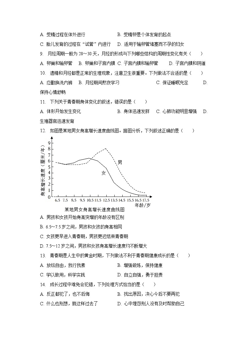 2022-2023学年陕西省咸阳市秦都中学七年级（下）月考生物试卷（3月份）（含解析）第2页