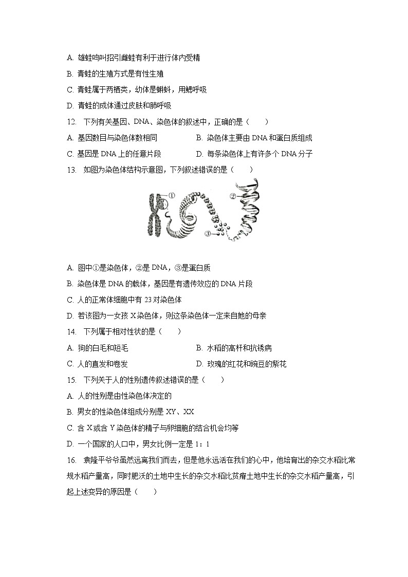 2022-2023学年河南省洛阳市偃师市中成外国语学校八年级（下）第一次月考生物试卷（含解析）03